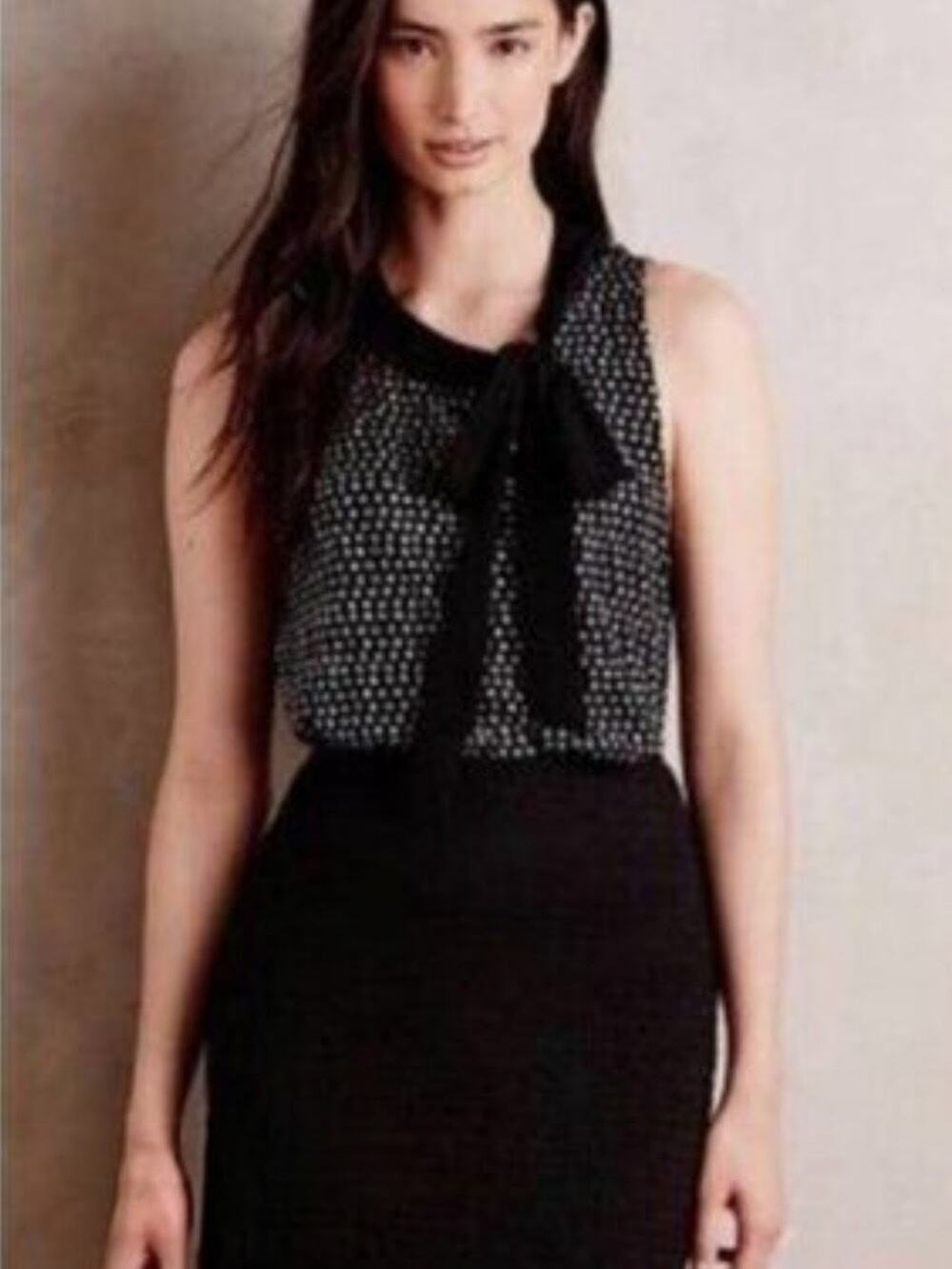 Anthropologie Deletta Linden Sleeveless Dotted Tie Neck Top sz S
